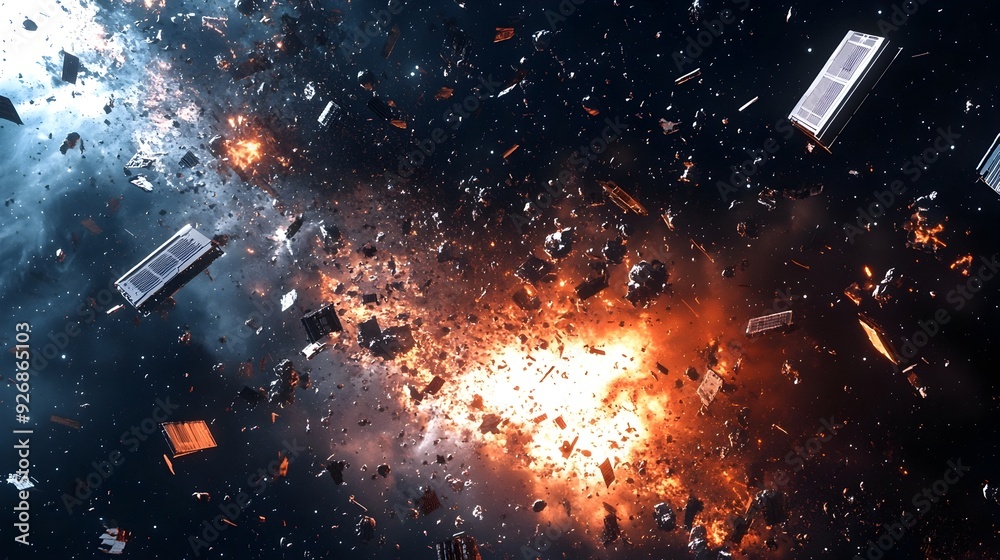 Poster Cascading Cosmic Catastrophe The Hazardous Aftermath of Orbital Collisions