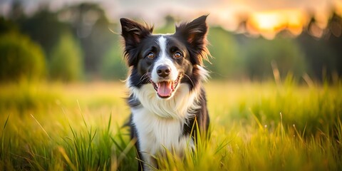 Fototapeta premium Energetic and intelligent Border Collie dog playing in a field, Border Collie, dog, pet, animal, breed, energetic, intelligent