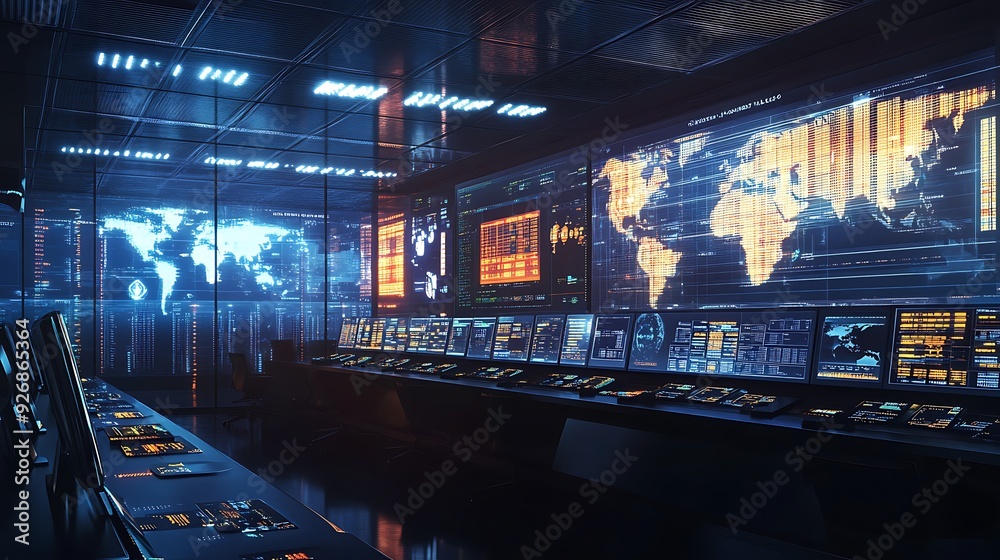 Aufkleber High-Tech Control Room for Cross-Border E-Commerce Transactions with Real-Time Data