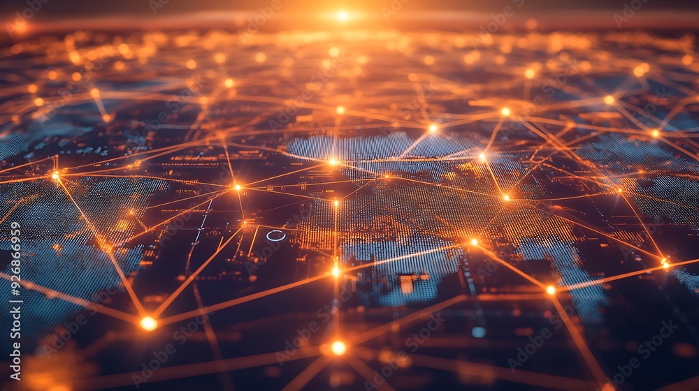Leinwandbilder global e-commerce network visualization with digital nodes and logistics routes