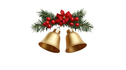 christmas bells with red ribbon, isolated transparent png background