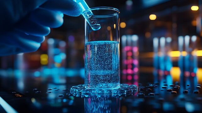 Researcher Examining Precursor Solubility in Water Using 3D Rendered Laboratory Equipment