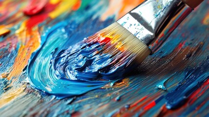 Fototapeta premium Paint Brush and Swirl of Blue Paint