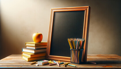 School Essentials with Blackboard and Pencils with Copy-Space
