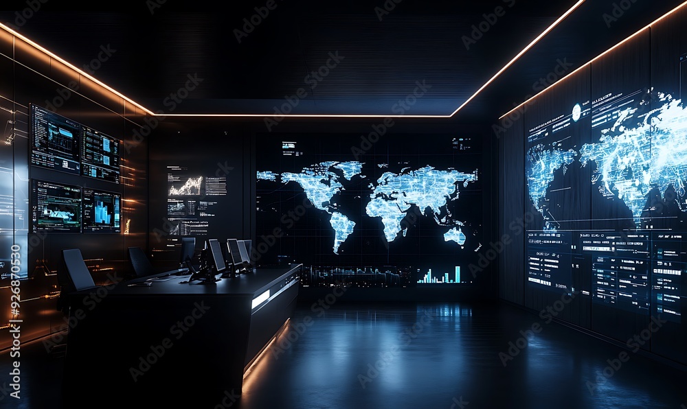 Poster high-tech international shipping hub with automated sorting and real-time tracking