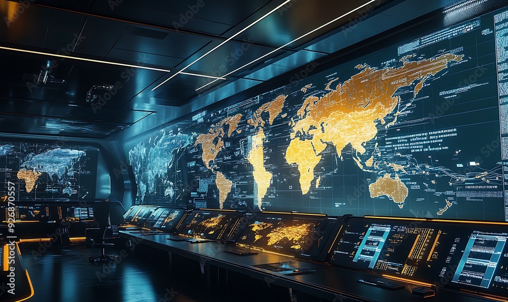 Poster High-Tech International Shipping Hub with Automated Sorting and Real-Time Tracking