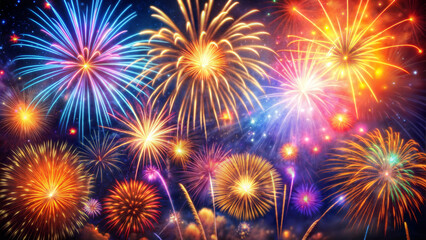 Fototapeta premium Colorful fireworks display in a night sky