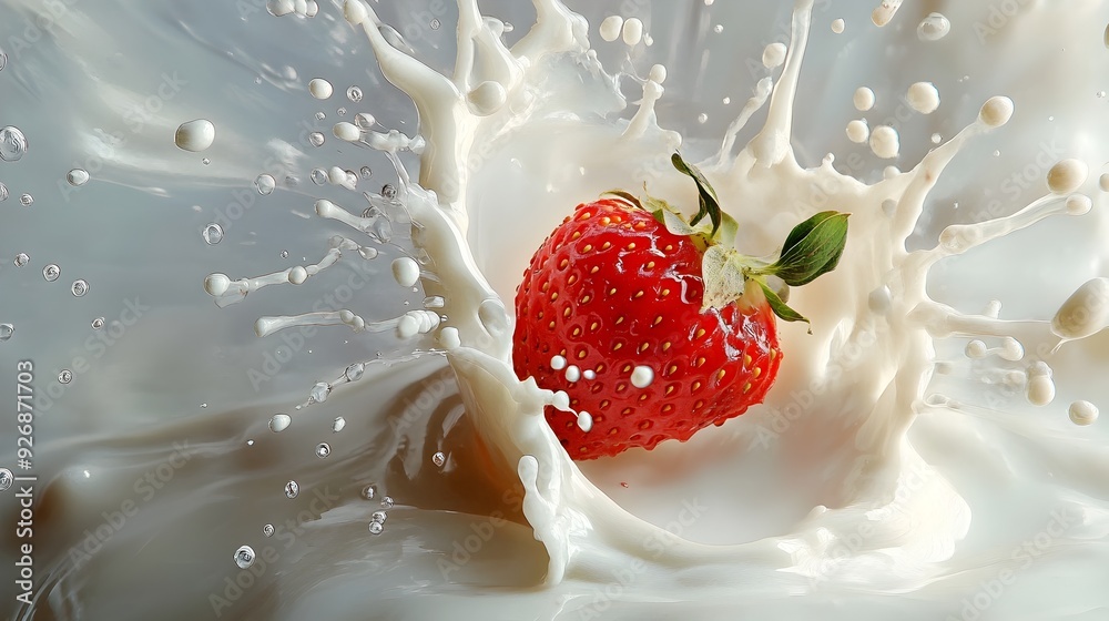 Aufkleber dynamic splash of milk and strawberry collision creates vibrant explosion