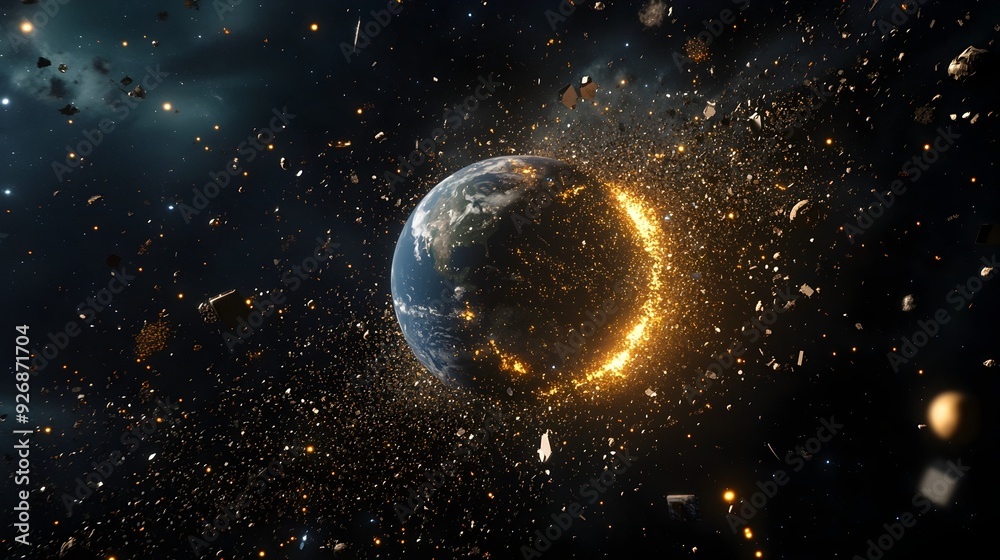 Poster Earth s Orbit Cluttered with Thousands of Space Debris Objects Representing Environmental Hazard