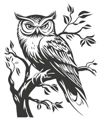 A wise owl perched on a tree