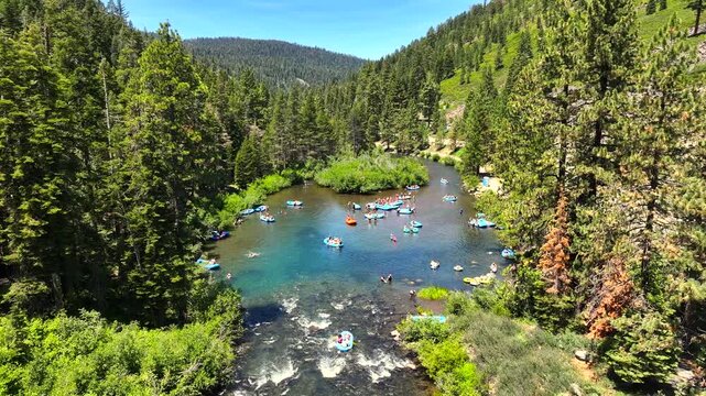 Lake Tahoe - Truckee River Rafters On Beautiful Spring Day