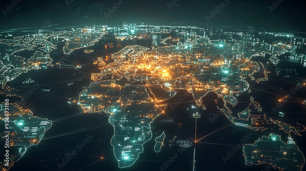 Leinwandbilder visualization of global e-commerce expansion with digital storefronts on 3d map