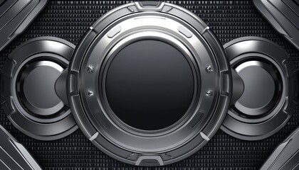 Metallic Circular Panel with Black Background and Circular Elements