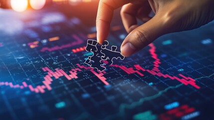 Naklejka premium Hand Holding Puzzle Piece Over Graph