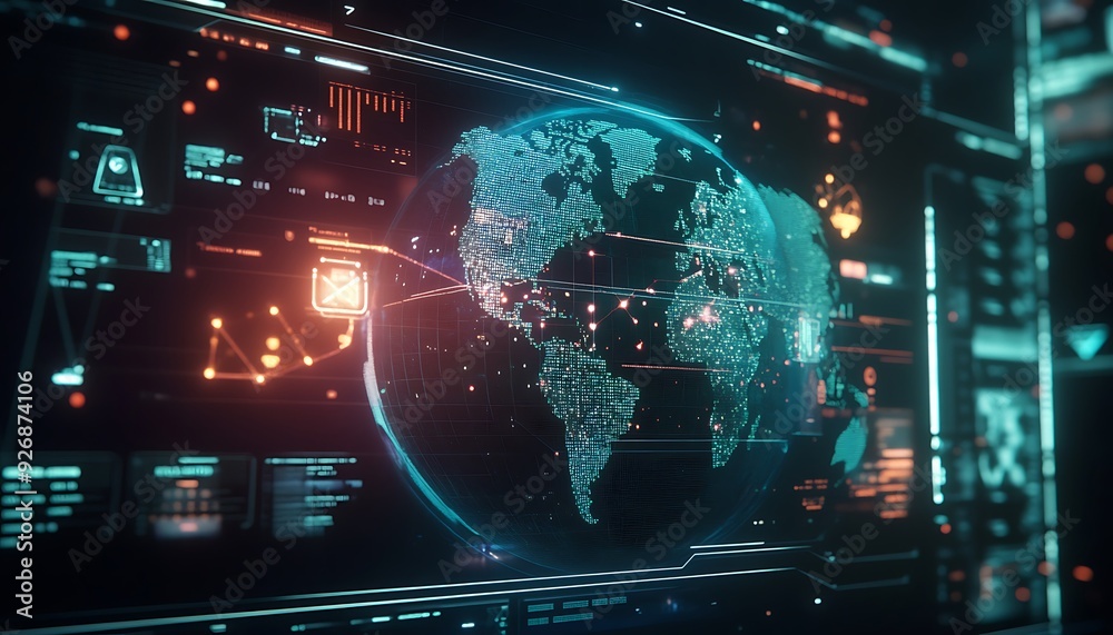 Leinwandbilder futuristic e-commerce interface with data on consumer behavior across countries
