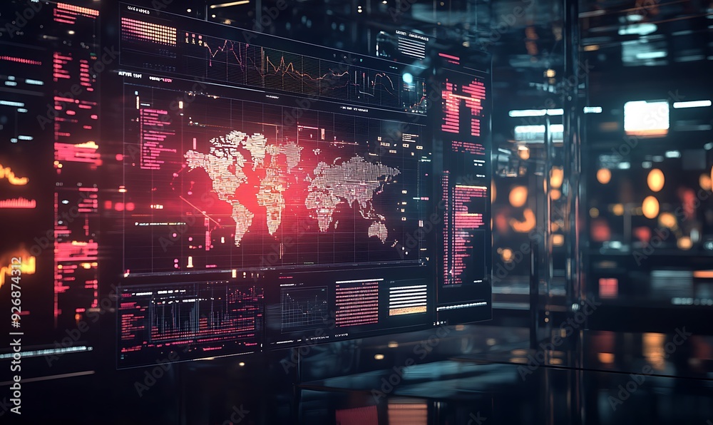 Leinwandbilder visualization of global consumer spending with animated graphs and charts