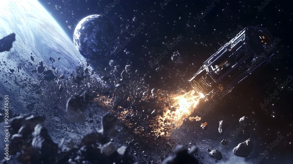Poster Futuristic Spacecraft Using Robotic Arm to Capture Space Debris for Recycling and