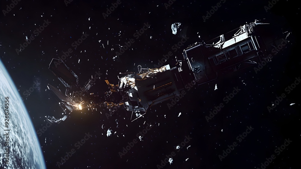 Aufkleber futuristic spacecraft utilizing robotic arm to capture space debris