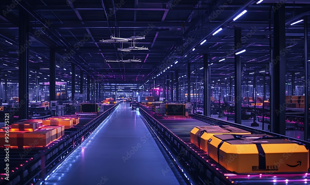 Aufkleber state-of-the-art fulfillment center with automated sorting and drone shipping