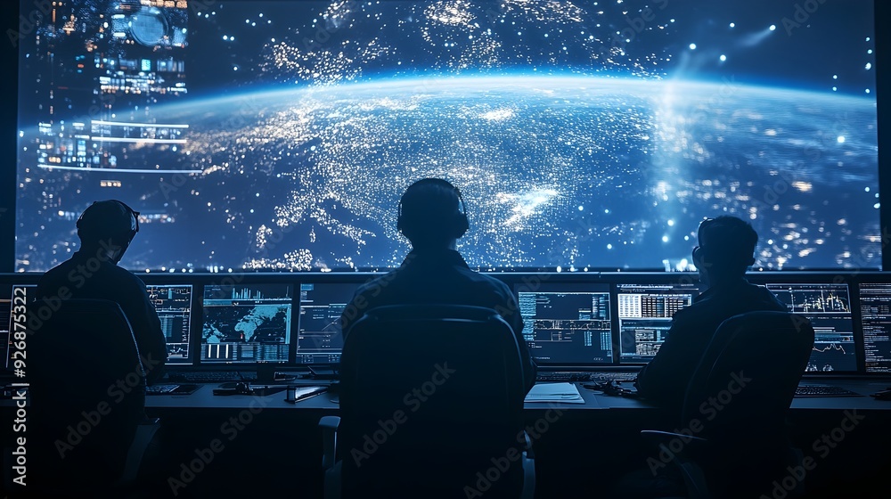 Aufkleber ground control team monitoring space debris orbiting the earth