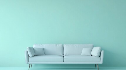 Minimalist Living Room Interior Design with Sofa Against a Turquoise Wall