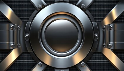 Circular Metal Panel with Glowing Edges and Grid Background