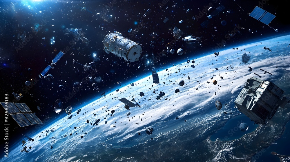 Poster international to manage and reduce space debris with futuristic spacecraft