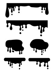  液垂れ風のデコレーション素材のセット、垂れたインク、ペイントのシルエット