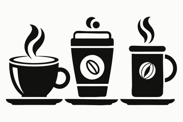 Coffee cup icons set Black and white design Vector illustration