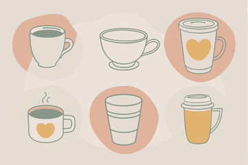Coffee cup icons set Black and white design Vector illustration