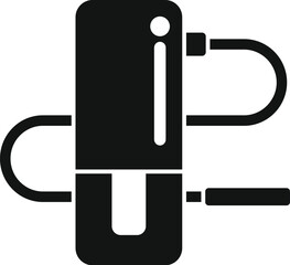 Coffee machine icon in black showing a coffee maker brewing espresso with its filter holder and portafilter