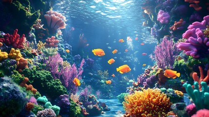 Magical Underwater World Teeming with Vibrant Marine Life and Merfolk