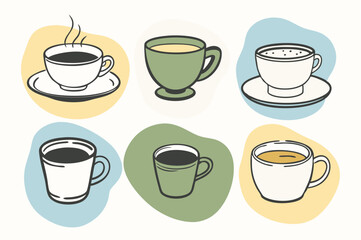Coffee cup icons set Black and white design Vector illustration