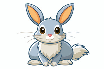 Obraz premium Cartoon Illustration of a Sitting Gray Rabbit with Orange Ears