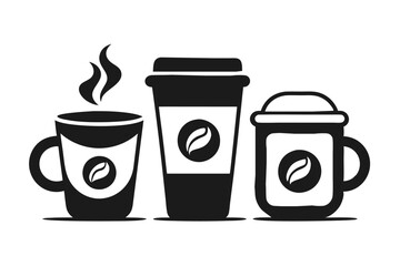 Coffee cup icons set Black and white design Vector illustration