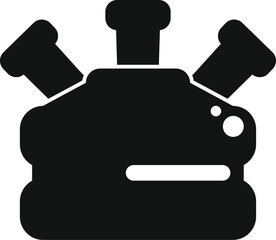 Black silhouette of a chemical experiment with a flask, tubes, and burner