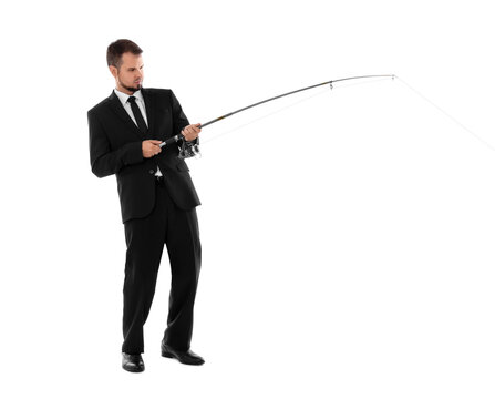recommend clip art: Businessman with rod fishing on white background