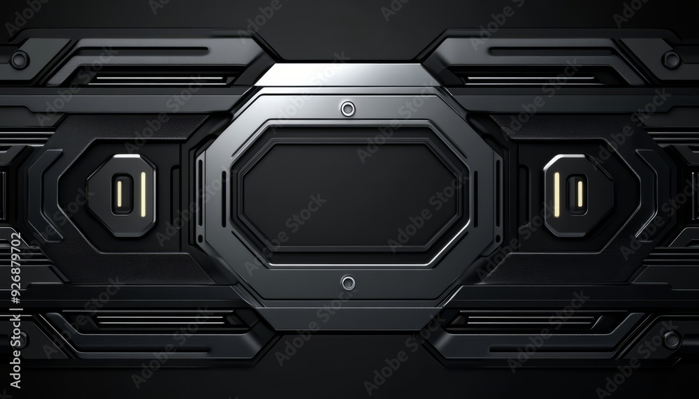 Wall mural Futuristic Black Panel with Octagonal Display and Illuminated Buttons