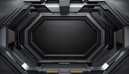 Futuristic Black Octagonal Panel with Metallic Accents