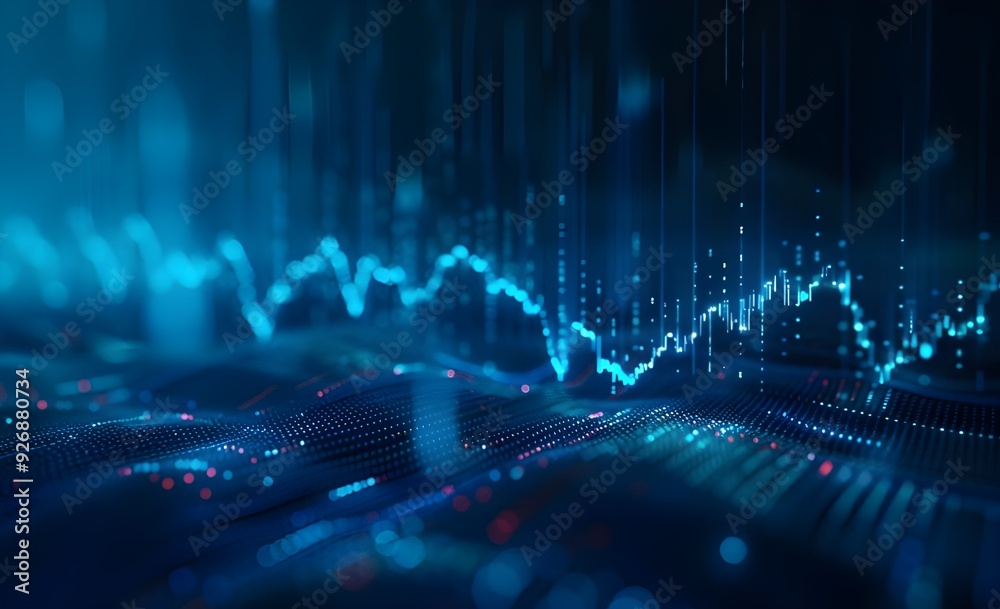 Wall mural a stock market graph with an upward trend on a dark blue background.