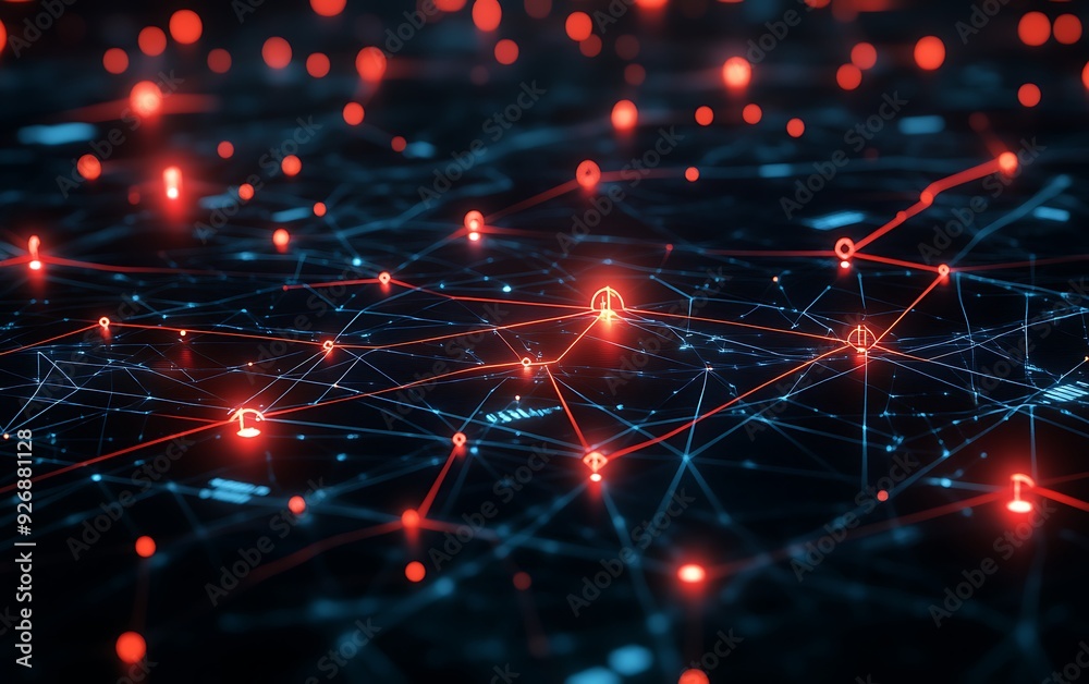 Aufkleber Detailed Visualization of Network Vulnerability Assessment with Red Indicators