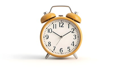 Retro style Alarm Clock with Round Face and Twin Bells on White Background