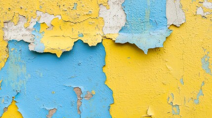 Obraz premium an old yellow and blue painted wall with peeling paint 