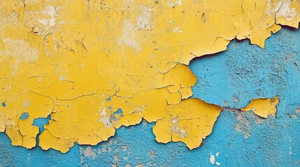 Obraz premium an old yellow and blue painted wall with peeling paint