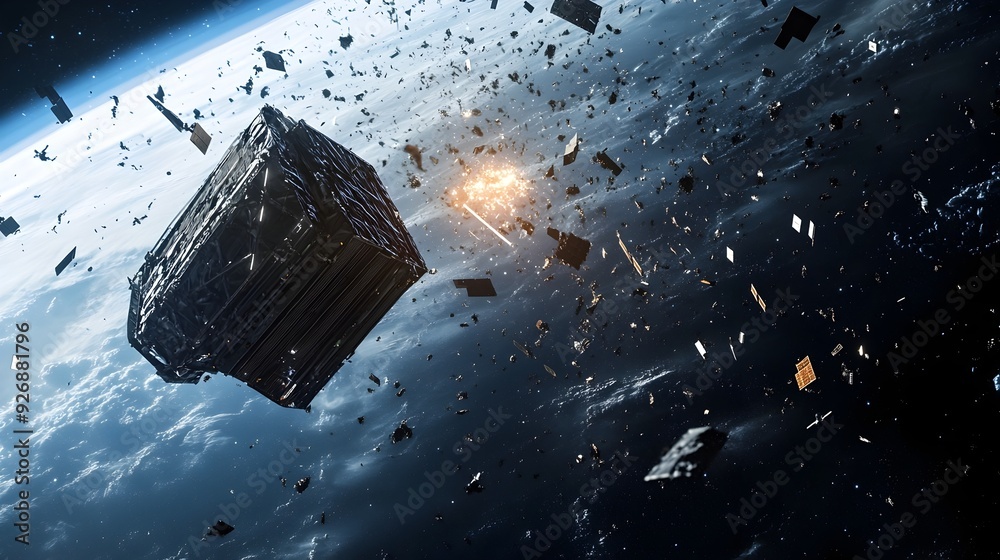 Poster satellite shield deployed to protect against incoming space debris