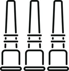 Three tall bar stools are standing in a row, creating a simple yet stylish seating arrangement