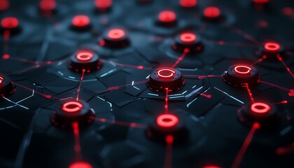 Close-Up of Digital System Undergoing Vulnerability Scan with Red Node Indicators