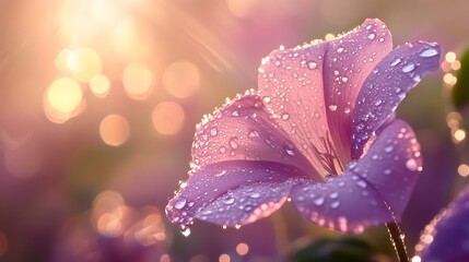 Shimmering Droplets on a Morning Glory Bloom in Natural Light