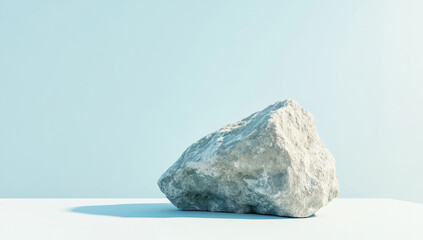 Large Rock Resting on White Surface with Light Blue Background