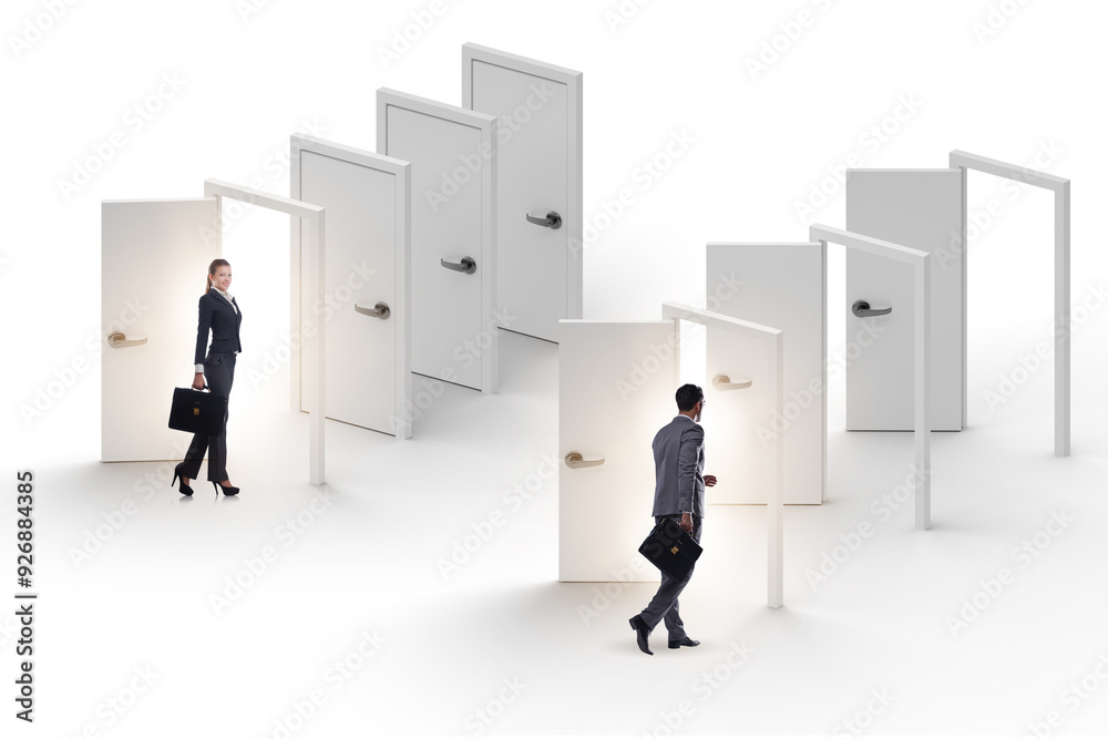 Wall mural business people and many doors of opportunities